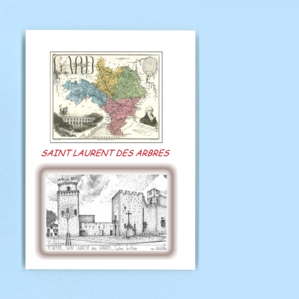 Cartes Postales impression Noir avec dpartement sur la ville de ST LAURENT DES ARBRES Titre : eglise fortifiee