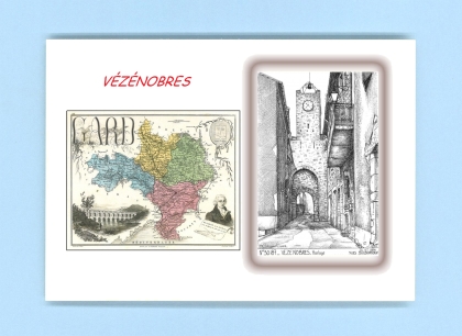 Cartes Postales impression Noir avec dpartement sur la ville de VEZENOBRES Titre : horloge