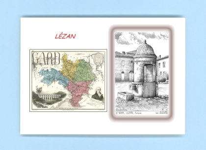 Cartes Postales impression Noir avec dpartement sur la ville de LEZAN Titre : fontaine