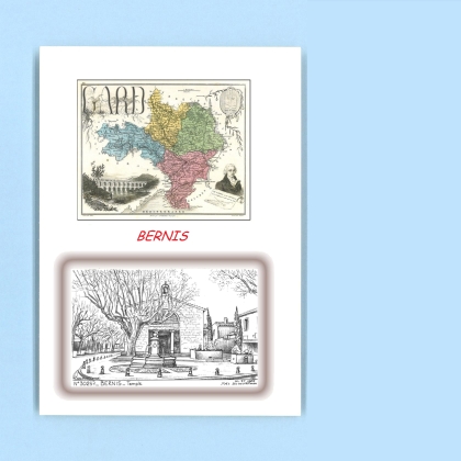 Cartes Postales impression Noir avec dpartement sur la ville de BERNIS Titre : temple