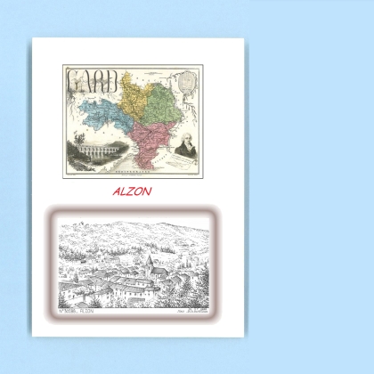 Cartes Postales impression Noir avec dpartement sur la ville de ALZON Titre : vue
