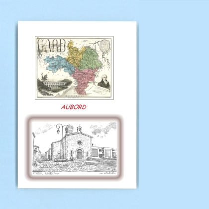 Cartes Postales impression Noir avec dpartement sur la ville de AUBORD Titre : temple
