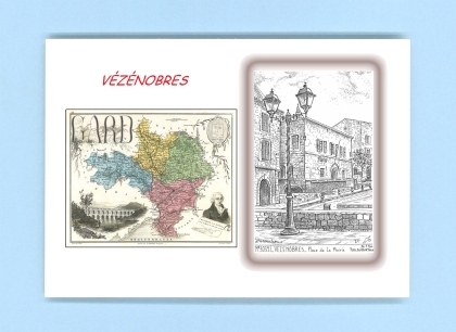 Cartes Postales impression Noir avec dpartement sur la ville de VEZENOBRES Titre : place de la mairie