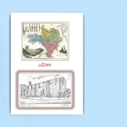 Cartes Postales impression Noir avec dpartement sur la ville de LEZAN Titre : temple