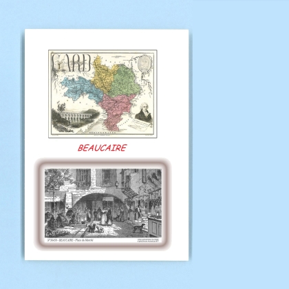 Cartes Postales impression Noir avec dpartement sur la ville de BEAUCAIRE Titre : place du marche