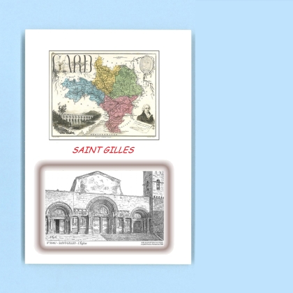 Cartes Postales impression Noir avec dpartement sur la ville de ST GILLES Titre : l eglise