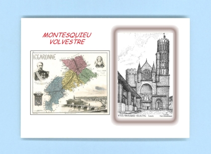 Cartes Postales impression Noir avec dpartement sur la ville de MONTESQUIEU VOLVESTRE Titre : eglise