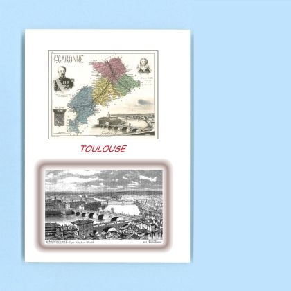 Cartes Postales impression Noir avec dpartement sur la ville de TOULOUSE Titre : vue