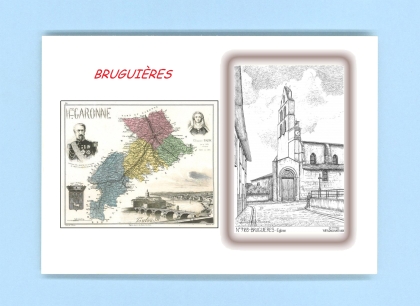 Cartes Postales impression Noir avec dpartement sur la ville de BRUGUIERES Titre : eglise