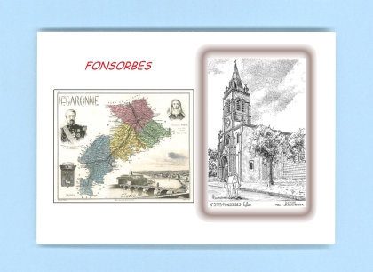 Cartes Postales impression Noir avec dpartement sur la ville de FONSORBES Titre : eglise