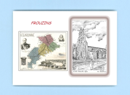 Cartes Postales impression Noir avec dpartement sur la ville de FROUZINS Titre : eglise