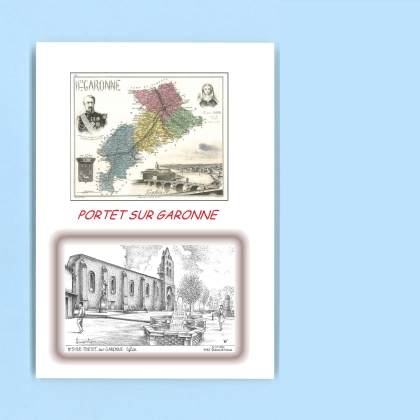 Cartes Postales impression Noir avec dpartement sur la ville de PORTET SUR GARONNE Titre : eglise
