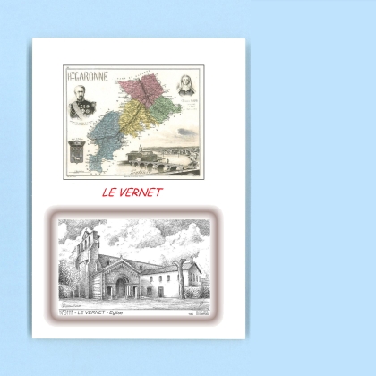 Cartes Postales impression Noir avec dpartement sur la ville de LE VERNET Titre : eglise