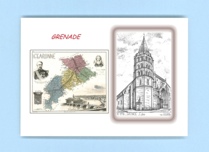 Cartes Postales impression Noir avec dpartement sur la ville de GRENADE Titre : eglise