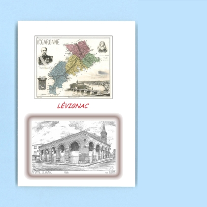 Cartes Postales impression Noir avec dpartement sur la ville de LEVIGNAC Titre : halle