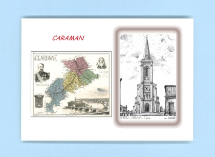 Cartes Postales impression Noir avec dpartement sur la ville de CARAMAN Titre : eglise