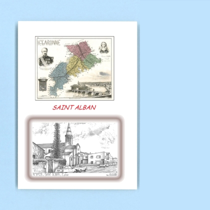 Cartes Postales impression Noir avec dpartement sur la ville de ST ALBAN Titre : eglise