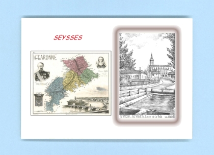 Cartes Postales impression Noir avec dpartement sur la ville de SEYSSES Titre : lavoir de la poste