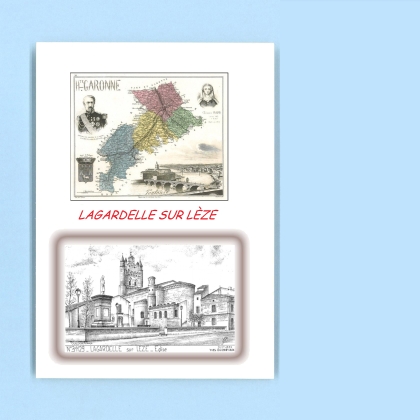 Cartes Postales impression Noir avec dpartement sur la ville de LAGARDELLE SUR LEZE Titre : eglise