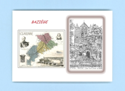 Cartes Postales impression Noir avec dpartement sur la ville de BAZIEGE Titre : eglise st etienne
