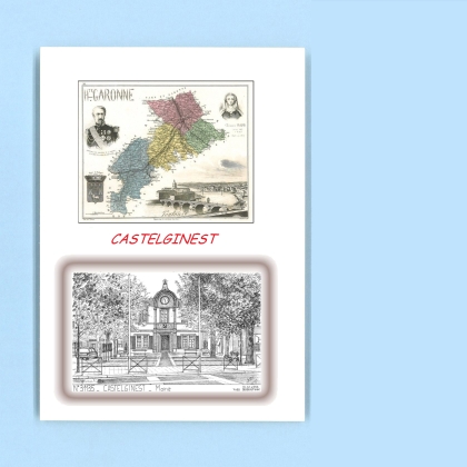 Cartes Postales impression Noir avec dpartement sur la ville de CASTELGINEST Titre : mairie