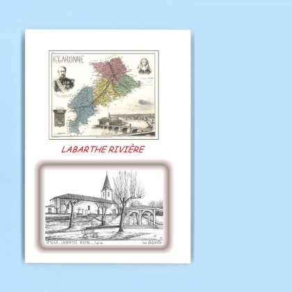 Cartes Postales impression Noir avec dpartement sur la ville de LABARTHE RIVIERE Titre : eglise
