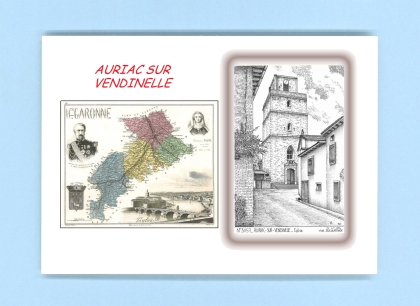 Cartes Postales impression Noir avec dpartement sur la ville de AURIAC SUR VENDINELLE Titre : eglise
