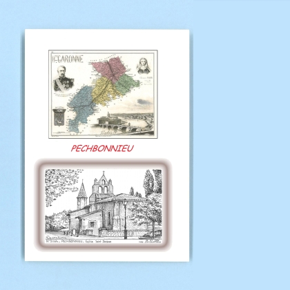 Cartes Postales impression Noir avec dpartement sur la ville de PECHBONNIEU Titre : eglise st jacques