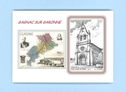 Cartes Postales impression Noir avec dpartement sur la ville de GAGNAC SUR GARONNE Titre : eglise