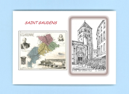 Cartes Postales impression Noir avec dpartement sur la ville de ST GAUDENS Titre : collegiale