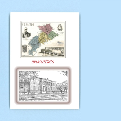 Cartes Postales impression Noir avec dpartement sur la ville de BRUGUIERES Titre : place de la mairie