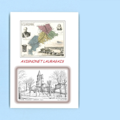 Cartes Postales impression Noir avec dpartement sur la ville de AVIGNONET LAURAGAIS Titre : eglise