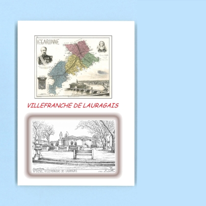 Cartes Postales impression Noir avec dpartement sur la ville de VILLEFRANCHE DE LAURAGAIS Titre : vue
