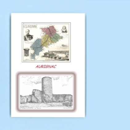 Cartes Postales impression Noir avec dpartement sur la ville de AURIGNAC Titre : le donjon
