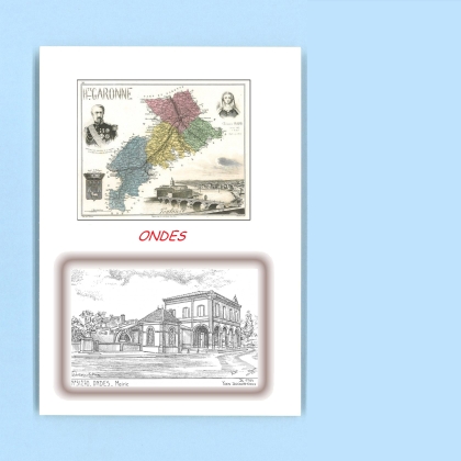 Cartes Postales impression Noir avec dpartement sur la ville de ONDES Titre : mairie