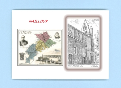 Cartes Postales impression Noir avec dpartement sur la ville de NAILLOUX Titre : eglise