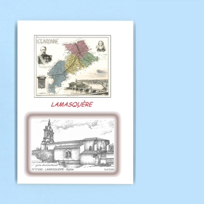 Cartes Postales impression Noir avec dpartement sur la ville de LAMASQUERE Titre : eglise