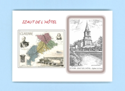 Cartes Postales impression Noir avec dpartement sur la ville de IZAUT DE L HOTEL Titre : eglise