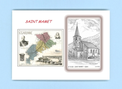 Cartes Postales impression Noir avec dpartement sur la ville de ST MAMET Titre : eglise