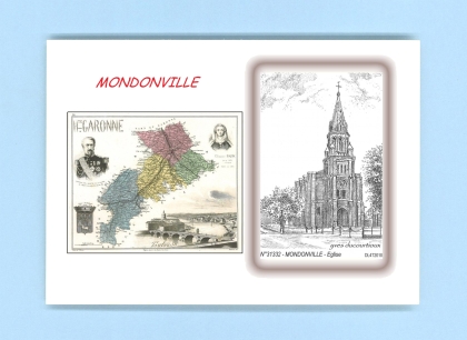 Cartes Postales impression Noir avec dpartement sur la ville de MONDONVILLE Titre : eglise