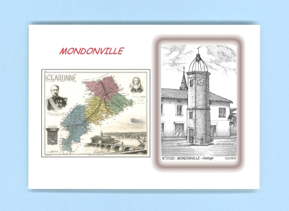 Cartes Postales impression Noir avec dpartement sur la ville de MONDONVILLE Titre : horloge