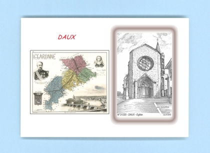 Cartes Postales impression Noir avec dpartement sur la ville de DAUX Titre : eglise