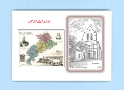 Cartes Postales impression Noir avec dpartement sur la ville de LE BURGAUD Titre : eglise