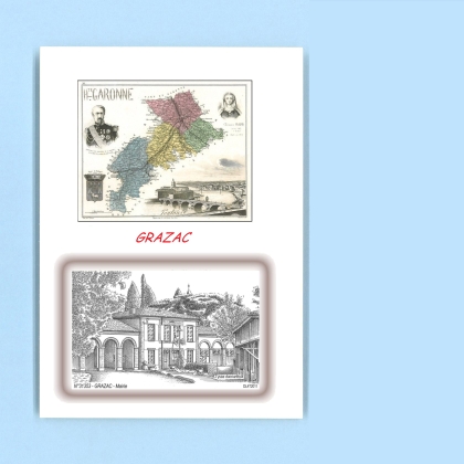 Cartes Postales impression Noir avec dpartement sur la ville de GRAZAC Titre : mairie