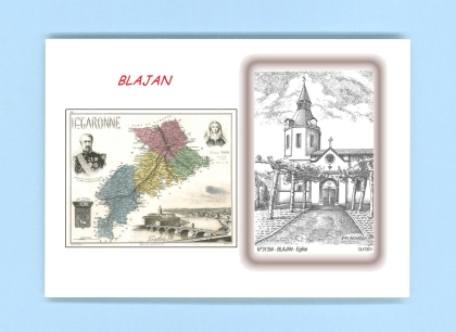 Cartes Postales impression Noir avec dpartement sur la ville de BLAJAN Titre : eglise