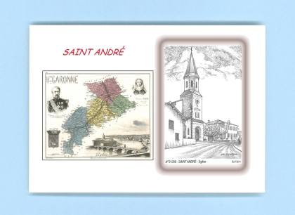 Cartes Postales impression Noir avec dpartement sur la ville de ST ANDRE Titre : eglise