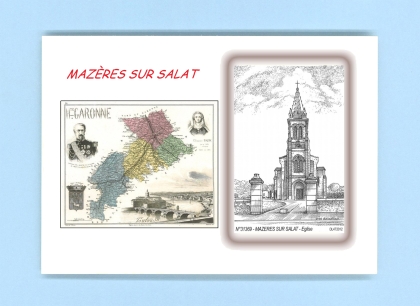 Cartes Postales impression Noir avec dpartement sur la ville de MAZERES SUR SALAT Titre : eglise