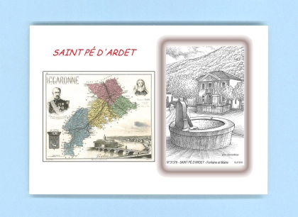 Cartes Postales impression Noir avec dpartement sur la ville de ST PE D ARDET Titre : fontaine et mairie