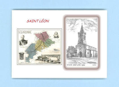 Cartes Postales impression Noir avec dpartement sur la ville de ST LEON Titre : eglise