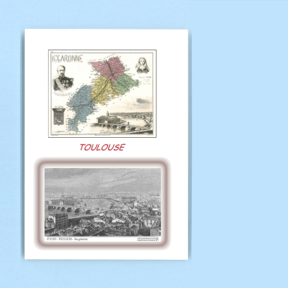 Cartes Postales impression Noir avec dpartement sur la ville de TOULOUSE Titre : vue generale